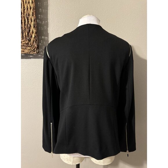 Chicos Suit Jacket Blazer 3 Stretch Ponte Black Zippers Washable - Picture 7 of 13
